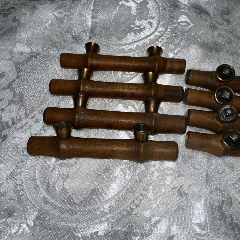 Vintage Wood Knobs Brass Hardware 8 Piece